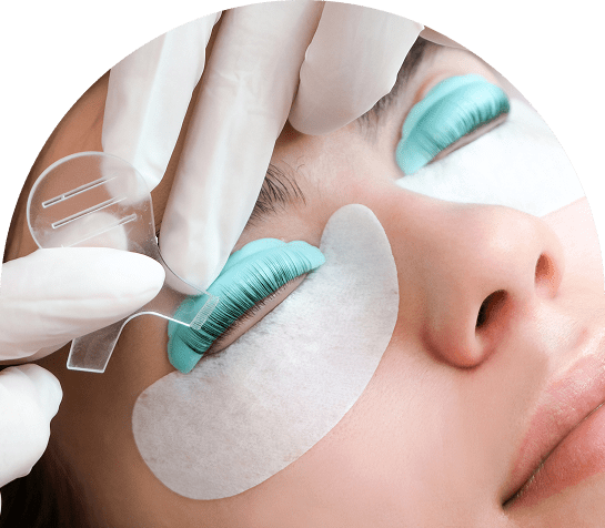 Eyelash perming process with protective pads.