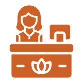 Person at desk icon with lotus