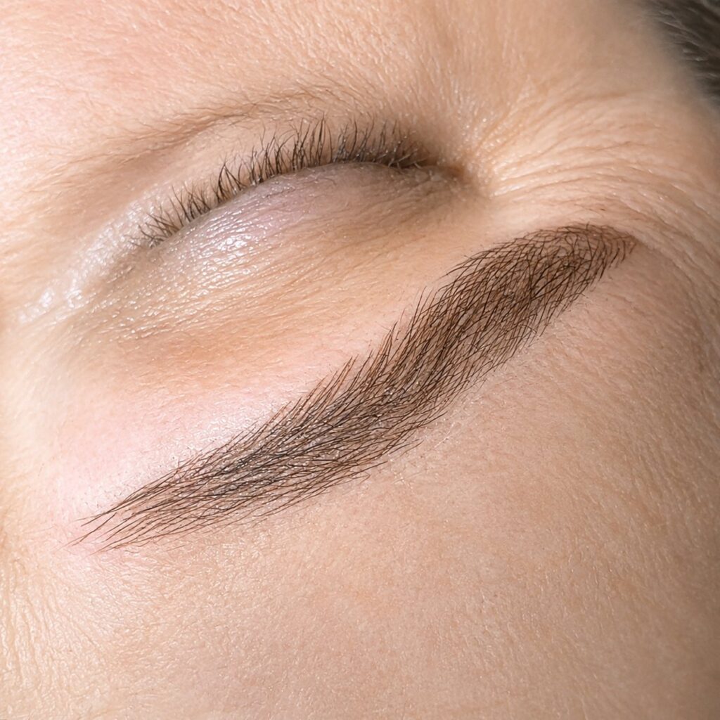 Close-up of closed eye and eyebrow